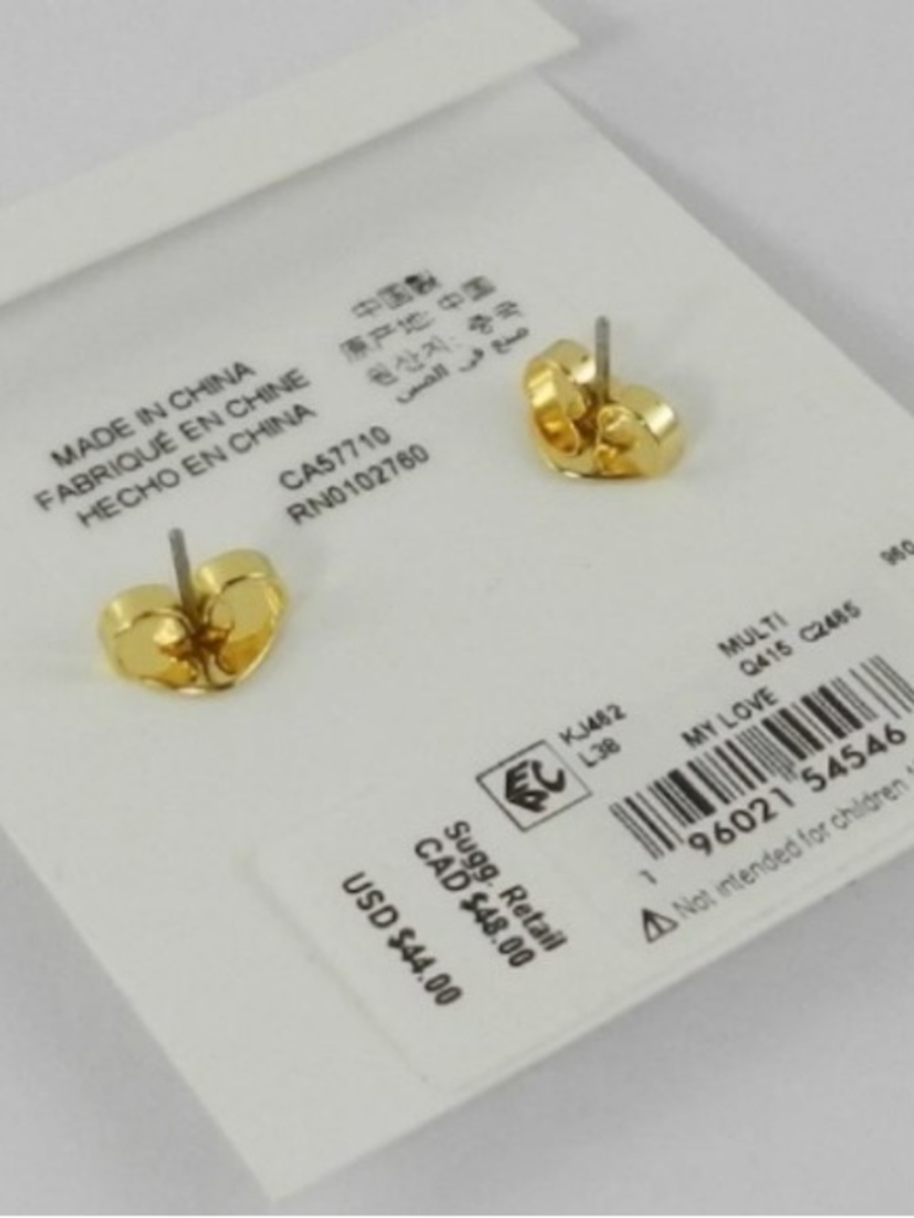 Kate Spade Heart Earrings Multicolor Crystal Studs Gold Tone NWT - Picture 5 of 5